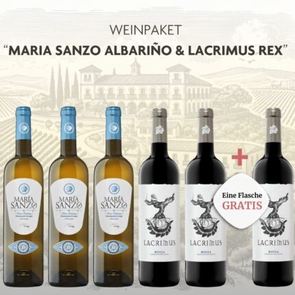 Entdecke spanische Weinvielfalt mit unserem Weinpaket Maria Sanzo Albarino und Lacrimus Rex. Zwei herausragende Weine von Bodega Rodríguez & Sanzo, perfekt für Genießer.