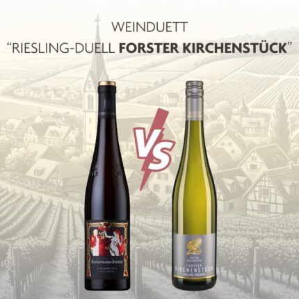 Entdecke das Duell um das Weinduett Riesling Forster Kirchenstück mit zwei herausragenden Rieslingen aus der besten Lage der Pfalz. Erlebe die Unterschiede und die Qualität dieser Premiumweine. Jetzt online kaufen!