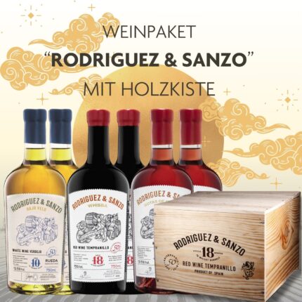Weinpaket Rodriguez & Sanzo mit Holzkiste von Rodriguez & Sanzo. 6 Flaschen spanischer Weine aus der Region Toro in einer eleganten Holzkiste.