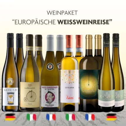 Entdecke unser Weinpaket Europäische Weißweinreise: Eine exklusive Auswahl von 6x2 Flaschen aus Deutschland, Frankreich und Italien, perfekt für Geschenksuchende und Gelegenheitstrinker.