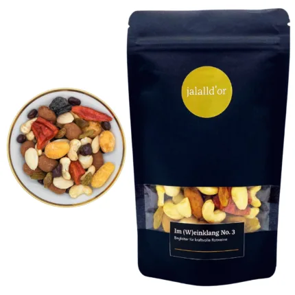 Entdecke Weinklang No. 3 – die Nussmischung für kraftvolle Rotweine von Jallaldor. Perfekt abgestimmt auf Rotweine mit intensiven Aromen. Jetzt bestellen!