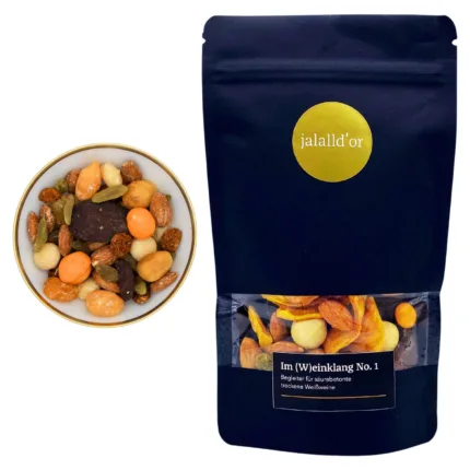 Entdecke Weinklang No. 1 – die Nussmischung für säurebetonte Weißweine von Jallaldor. Perfekt abgestimmt auf Riesling und andere säurebetonte Weine. Erfahre mehr über dieses einzigartige Foodpairing.