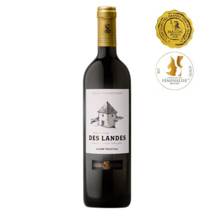 Entdecke den klassischen 2020 Château des Landes "Cuvée Tradition" von Vignobles Lassagne: Ein kraftvoller Lussac Saint-Emilion mit feinen Tanninen. Perfekt zu rotem Fleisch und Käse!