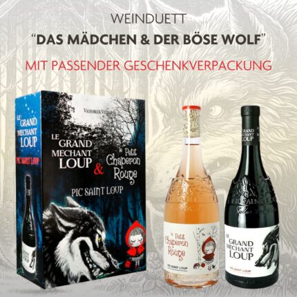 Tauche ein in die märchenhafte Welt mit unserem Weinduett: Das Mädchen und der böse Wolf. Zwei charaktervolle Weine perfekt für Genießer und Märchenliebhaber! Kommt mit passender Geschenkverpackung!