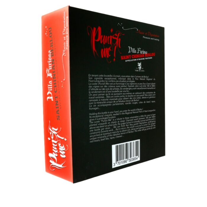 Entdecke das Weinpaket Punish Me! / Bestrafe mich! - Ein kraftvoller Saint-Chinian Berlou Rotwein, zwei Gläser, Würfel und Flogger für ein prickelndes Erlebnis!