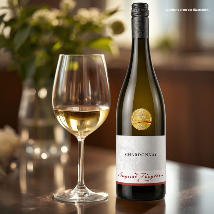 Feinfruchtig und elegant: Der Chardonnay Mandelhöhe von August Ziegler begeistert mit Aromen von Marille, weicher Frucht und einer langen Struktur.