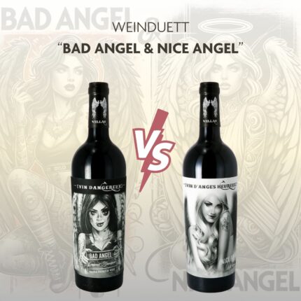 Das Weinduett Bad Angel vs Nice Angel: Zwei faszinierende Weine mit intensiven Aromen, speziellem Design und einer Geschichte von Verführung und Tugend.