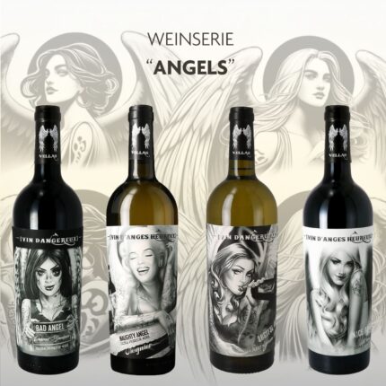 Entdecke die Weinserie Angels: 3 Weine, 3 Engel, drei Charaktere gestaltete Etiketten vom Tattoo-Künstler Og Abel. Ein Genuss für Weinliebhaber und Tattoofans!