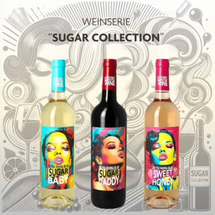 Entdecke die Weinserie Sugar Collection: 3 süße Weine unter 10 Euro, ideal für Mädelsabende, Partys und Junggesellenabschiede. Fruchtig, süß, unwiderstehlich!
