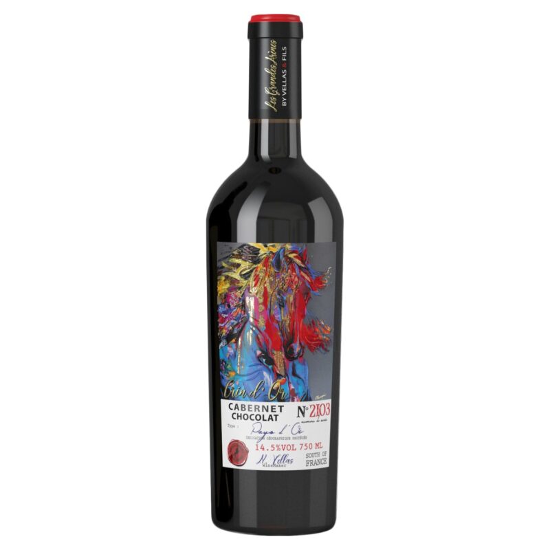 Crin d’Or Cabernet Chocolat Flasche mit Künstleretikett von Anabelle Marquis