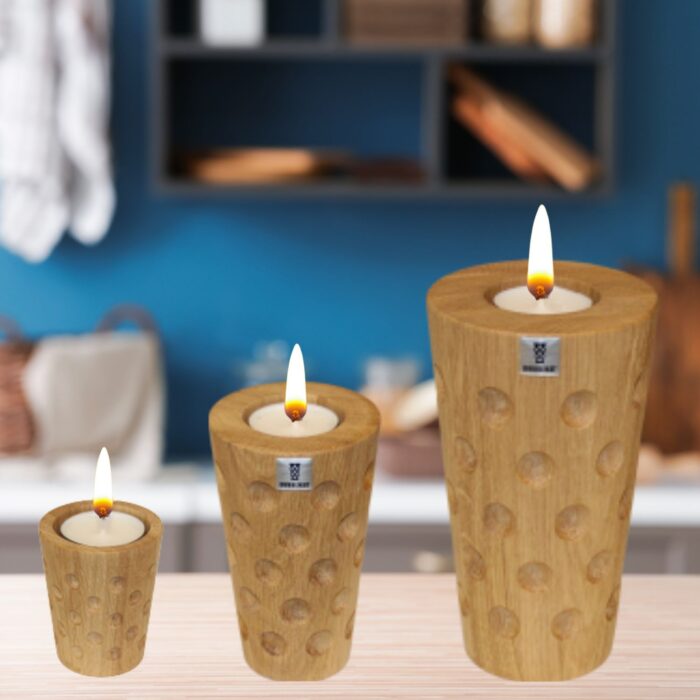 Dubbe-Teelichthalter aus Eichenholz in Mini, Viertel & Schobbe