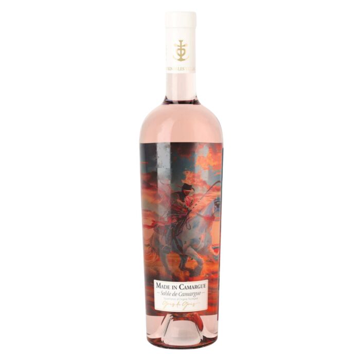 Made in Camargue Roséflasche mit Reiter auf weißem Pferd