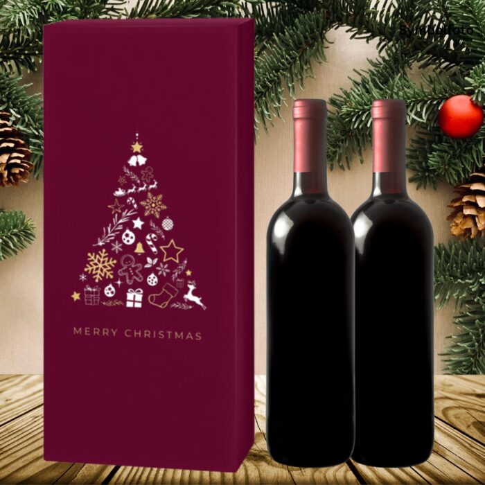 2er Geschenkkarton Christmas Tree rot für zwei Weinflaschen