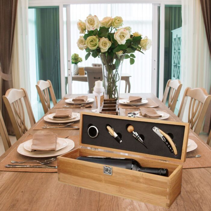 Bambus Geschenkbox für Weinflasche mit Zubehör