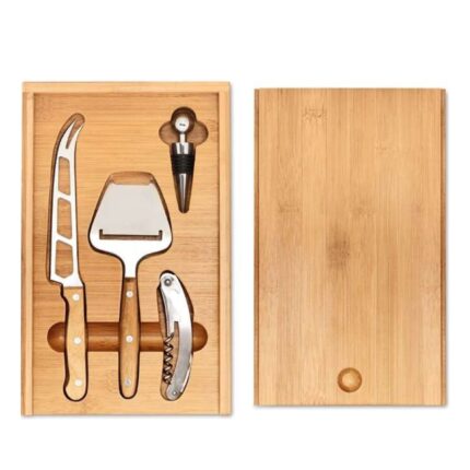 Bambus Käse- und Weinset mit Zubehör in Box