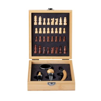 Wein Geschenkset mit Schachspiel aus Bambus