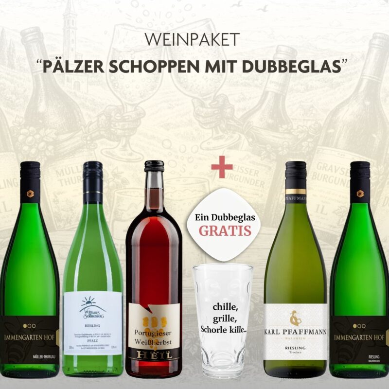 Weinpaket Pälzer Schoppen mit Dubbeglas und 1 Liter Weinen