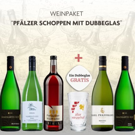 Weinpaket Pfälzer Schoppen mit Dubbeglas und 1 Liter Weinen