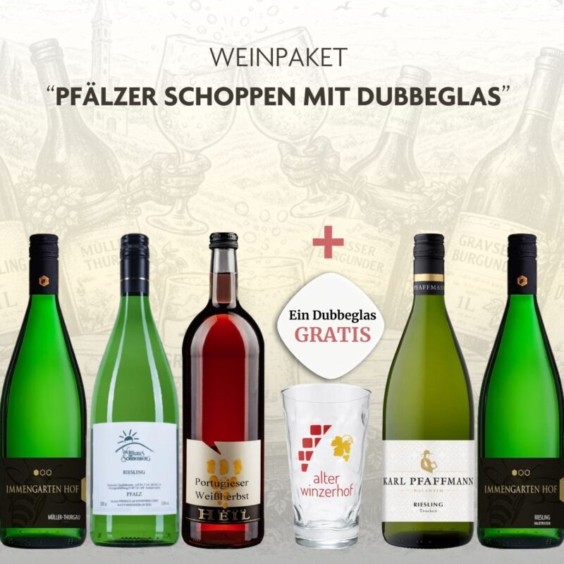 Weinpaket Pfälzer Schoppen mit Dubbeglas und 1 Liter Weinen