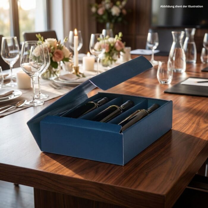 3er Geschenkkarton blau für drei Weinflaschen