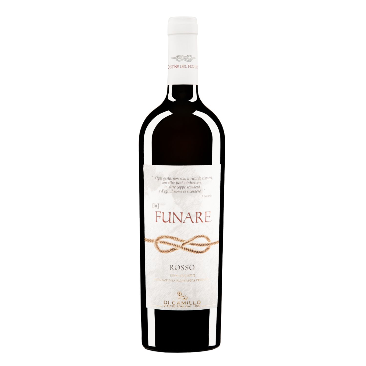 Lu Funare | Di Camillo Lu Funare Rosso von Di Camillo mit dunklem Etikett und gezeichnetem Seiler